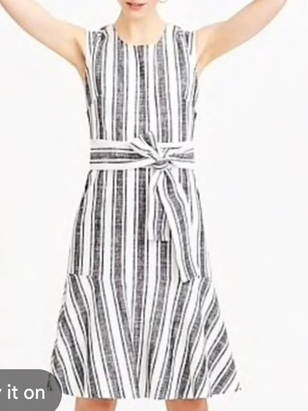 J crew striped linen blend belted fit & flare dress sz 2 coastal Americana - Picture 2 of 11